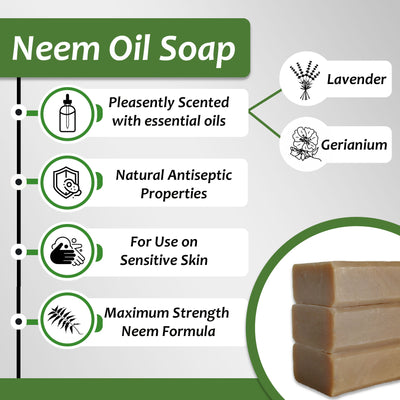 Neem Bliss neem oil soap is; pleasantly scented with essential oils, had natural antiseptic properties, and is good for sensitive skin.